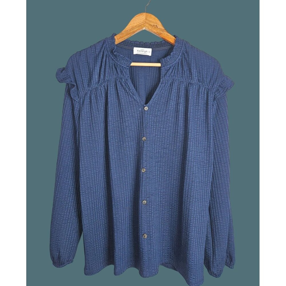 Kaileigh Texured Split V Neck Pullover Button Det… - image 1